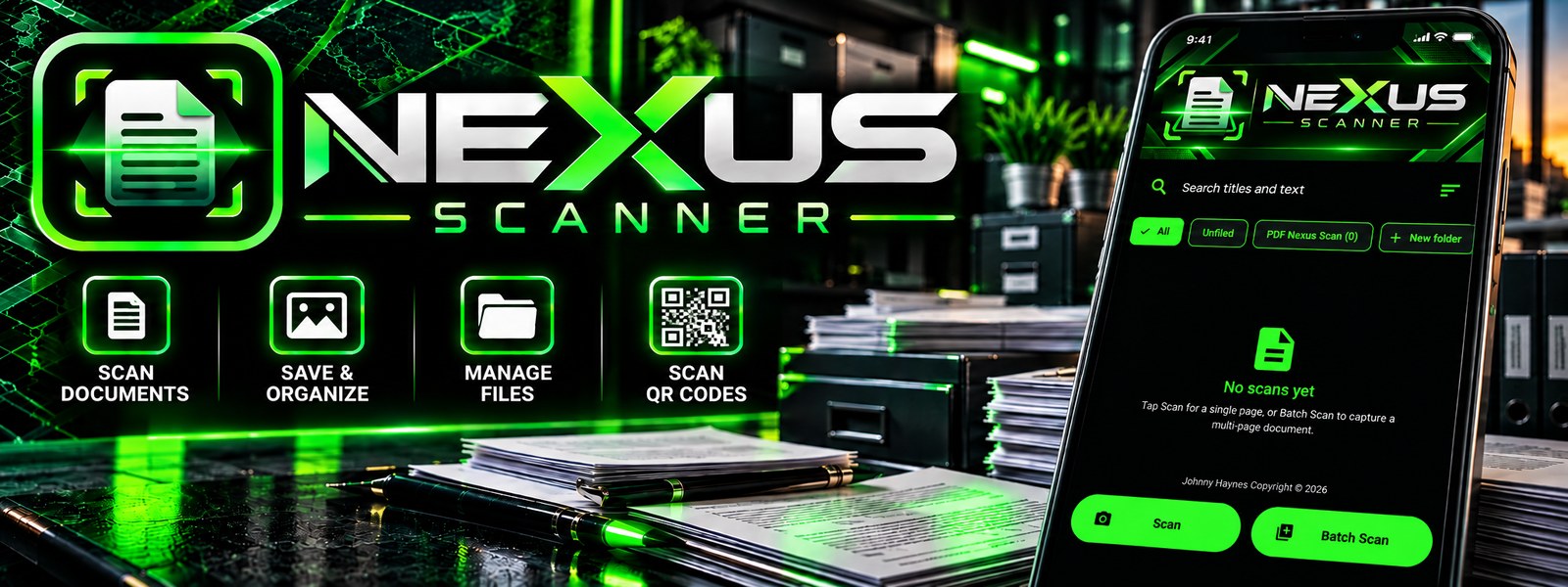 Nexus Scanner app on a phone, scanning a document